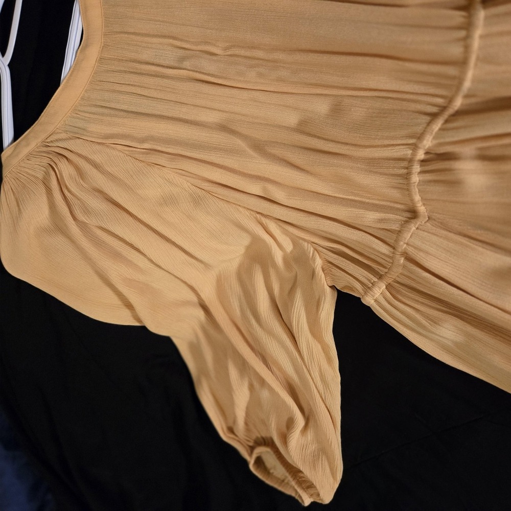Free People Dress Womens Large Gold Crossroads Maxi V-Neck Sleeve Boho Peasant - Picture 13 of 16